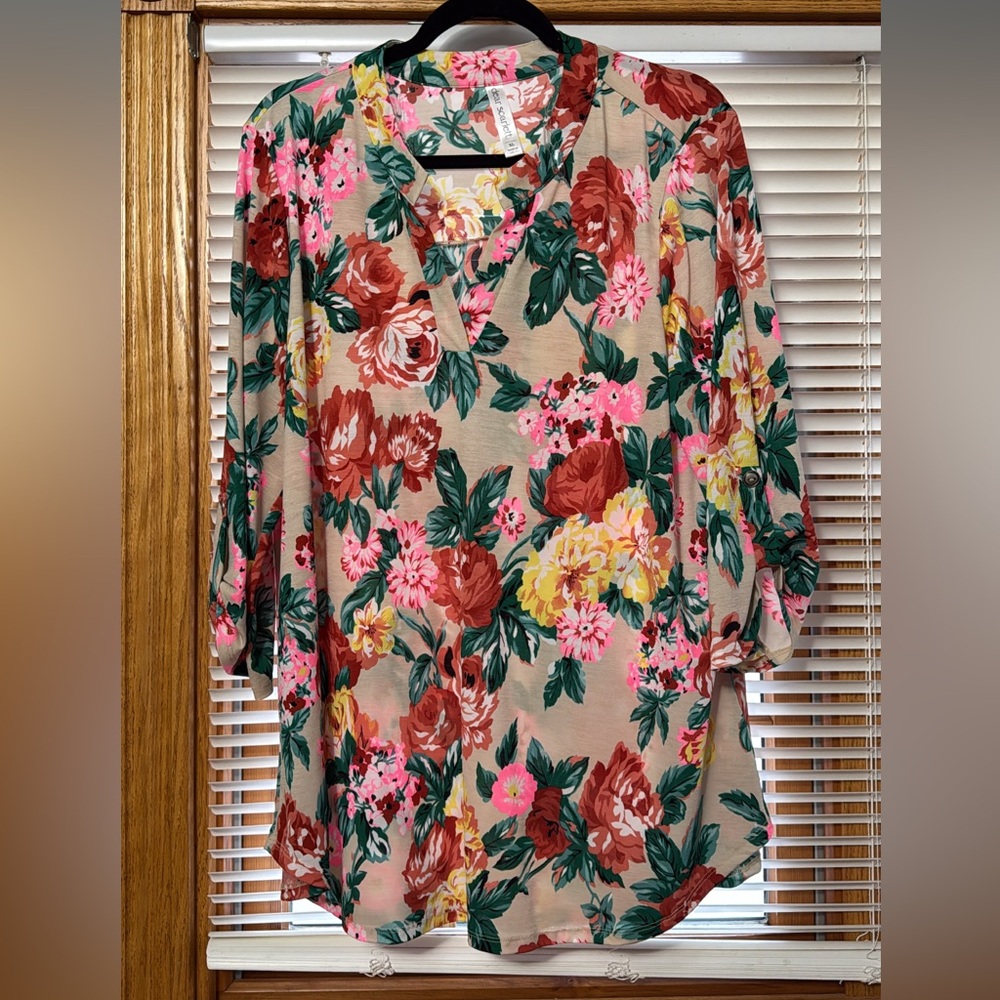 Floral V-Neck Blouse - Multicolor Size XL